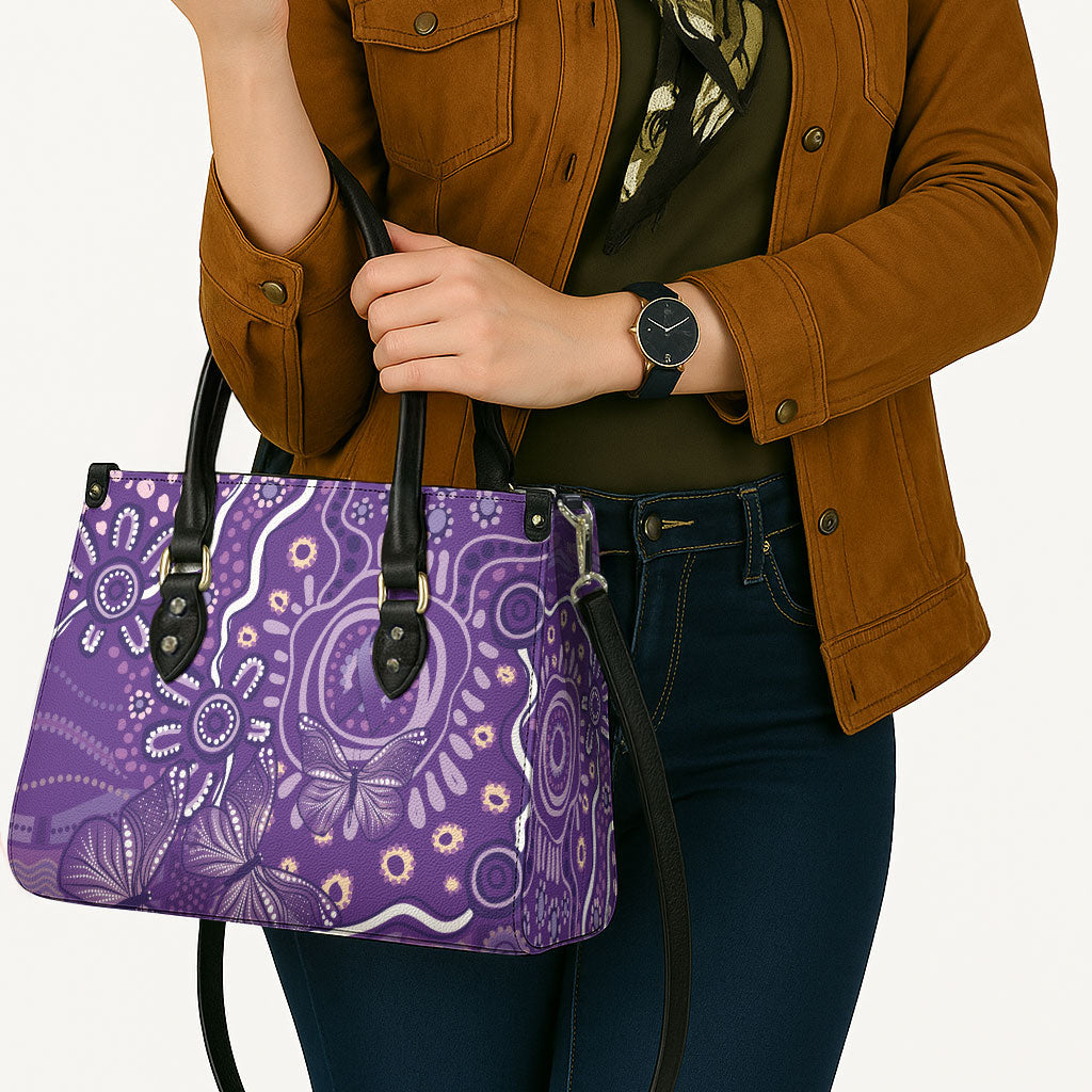 Australia Lupus Day Indigenous Leather Bag Purple Ribbon Aboriginal Butterflies