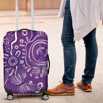 Australia Lupus Day Indigenous Luggage Cover Purple Ribbon Aboriginal Butterflies