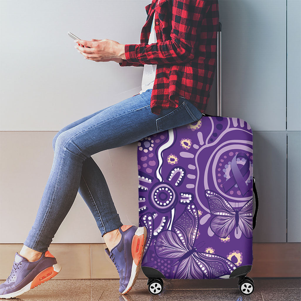 Australia Lupus Day Indigenous Luggage Cover Purple Ribbon Aboriginal Butterflies