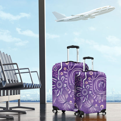 Australia Lupus Day Indigenous Luggage Cover Purple Ribbon Aboriginal Butterflies