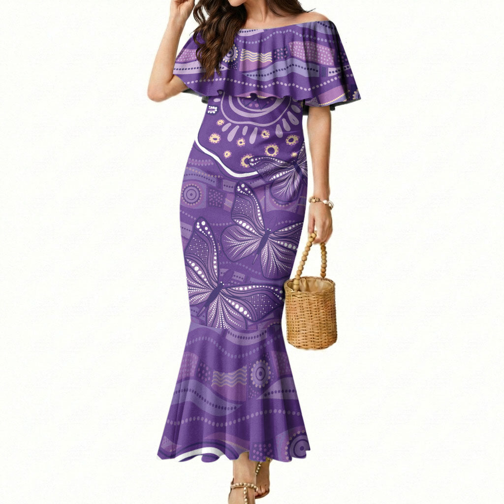 Australia Lupus Day Indigenous Mermaid Dress Purple Ribbon Aboriginal Butterflies
