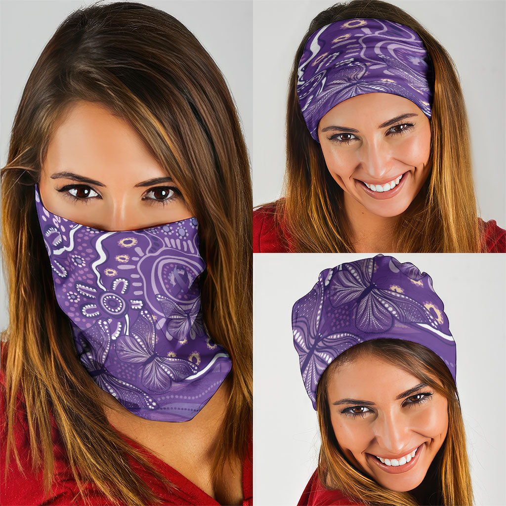 Australia Lupus Day Indigenous Neck Gaiter Purple Ribbon Aboriginal Butterflies