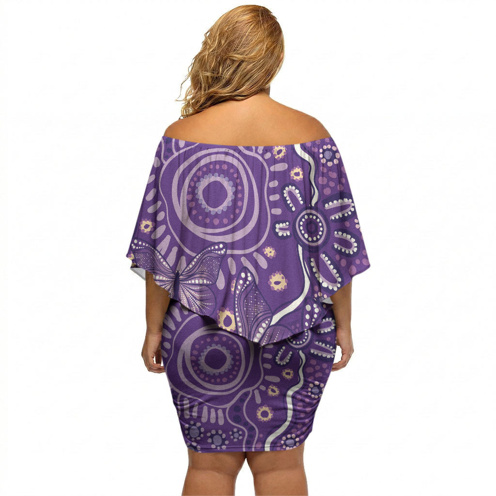 Australia Lupus Day Indigenous Off Shoulder Short Dress Purple Ribbon Aboriginal Butterflies