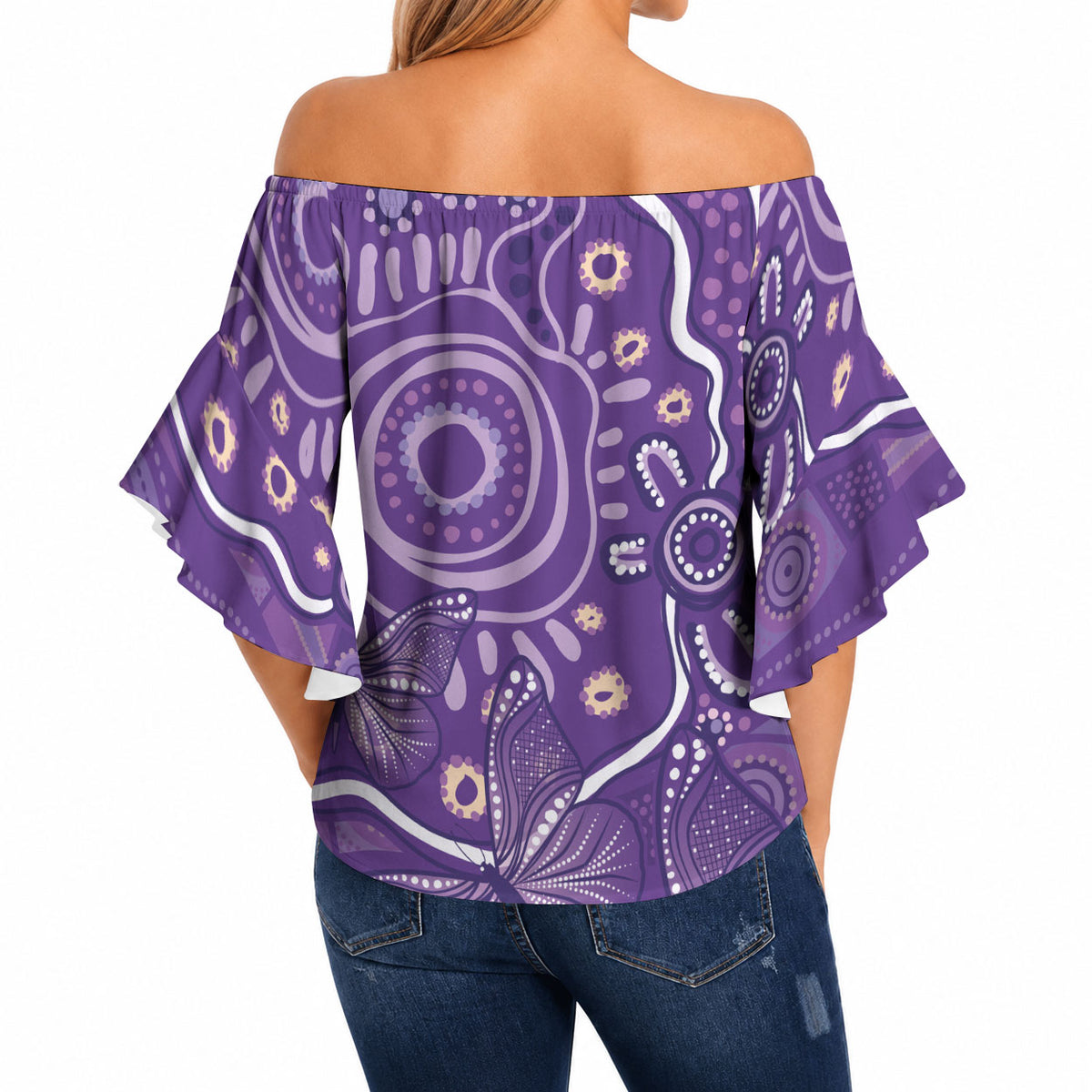 Australia Lupus Day Indigenous Off Shoulder Wrap Waist Top Purple Ribbon Aboriginal Butterflies