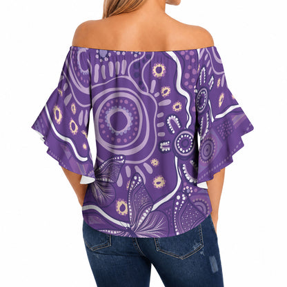 Australia Lupus Day Indigenous Off Shoulder Wrap Waist Top Purple Ribbon Aboriginal Butterflies