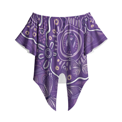 Australia Lupus Day Indigenous Off Shoulder Wrap Waist Top Purple Ribbon Aboriginal Butterflies