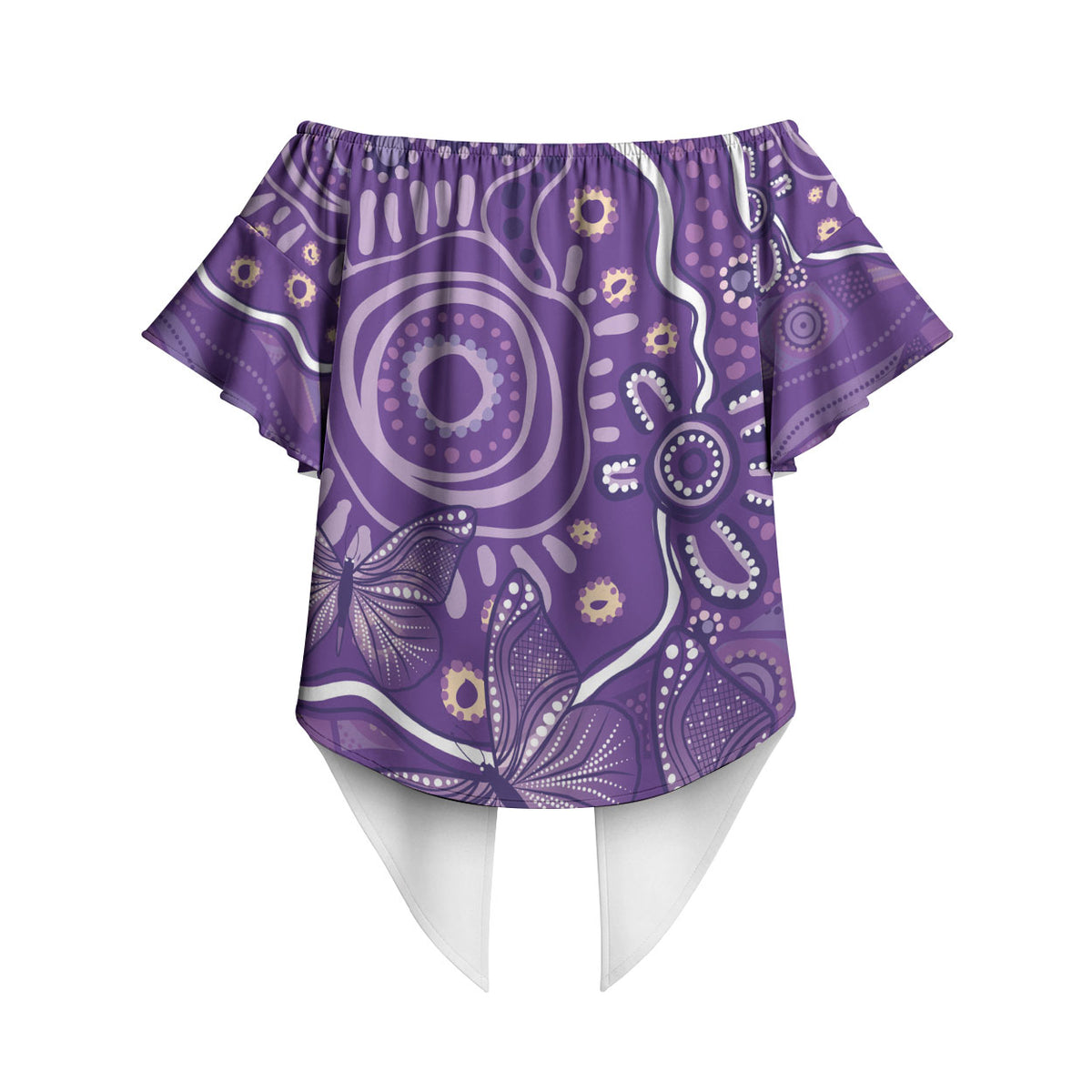 Australia Lupus Day Indigenous Off Shoulder Wrap Waist Top Purple Ribbon Aboriginal Butterflies