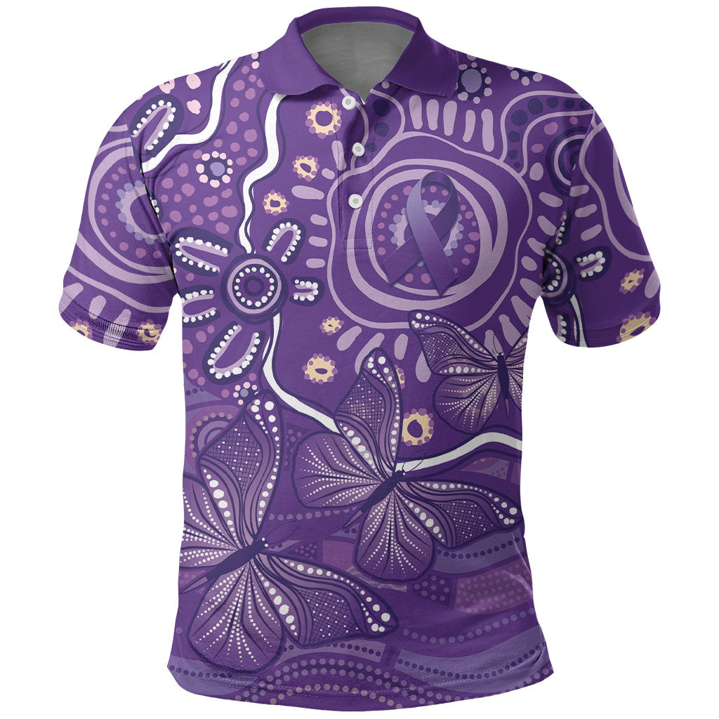 Australia Lupus Day Indigenous Polo Shirt Purple Ribbon Aboriginal Butterflies