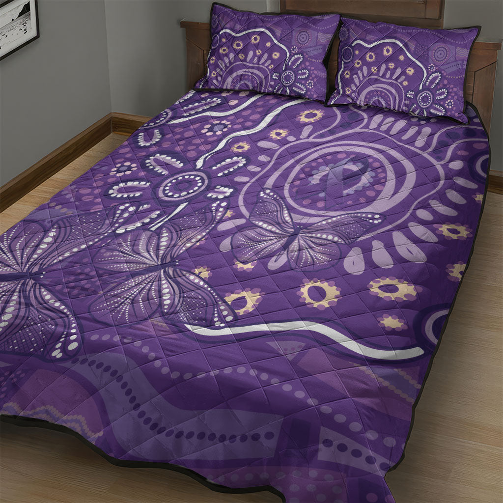 Australia Lupus Day Indigenous Quilt Bed Set Purple Ribbon Aboriginal Butterflies