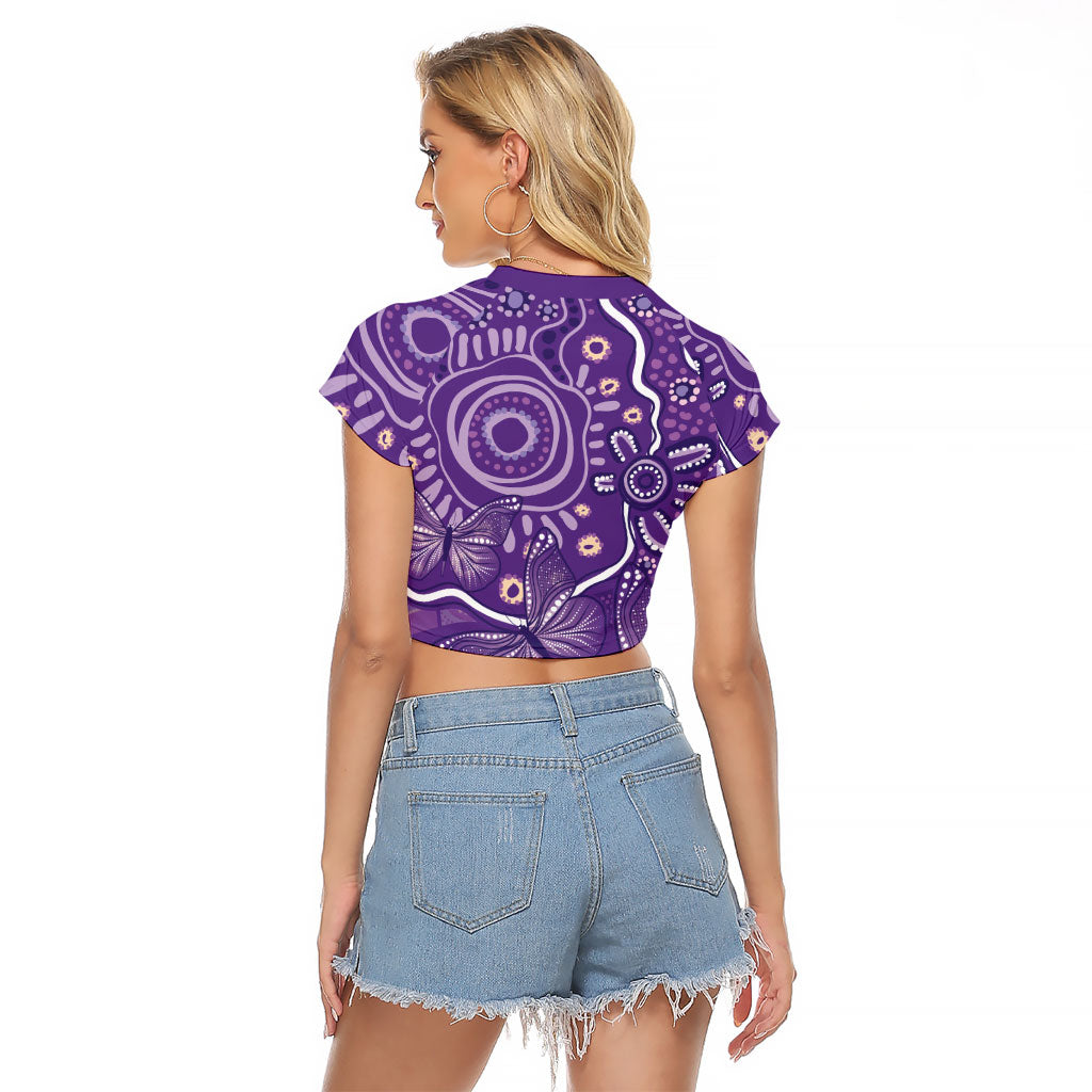 Australia Lupus Day Indigenous Raglan Cropped T Shirt Purple Ribbon Aboriginal Butterflies