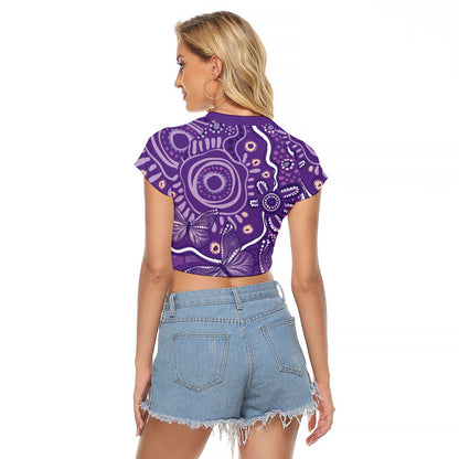 Australia Lupus Day Indigenous Raglan Cropped T Shirt Purple Ribbon Aboriginal Butterflies