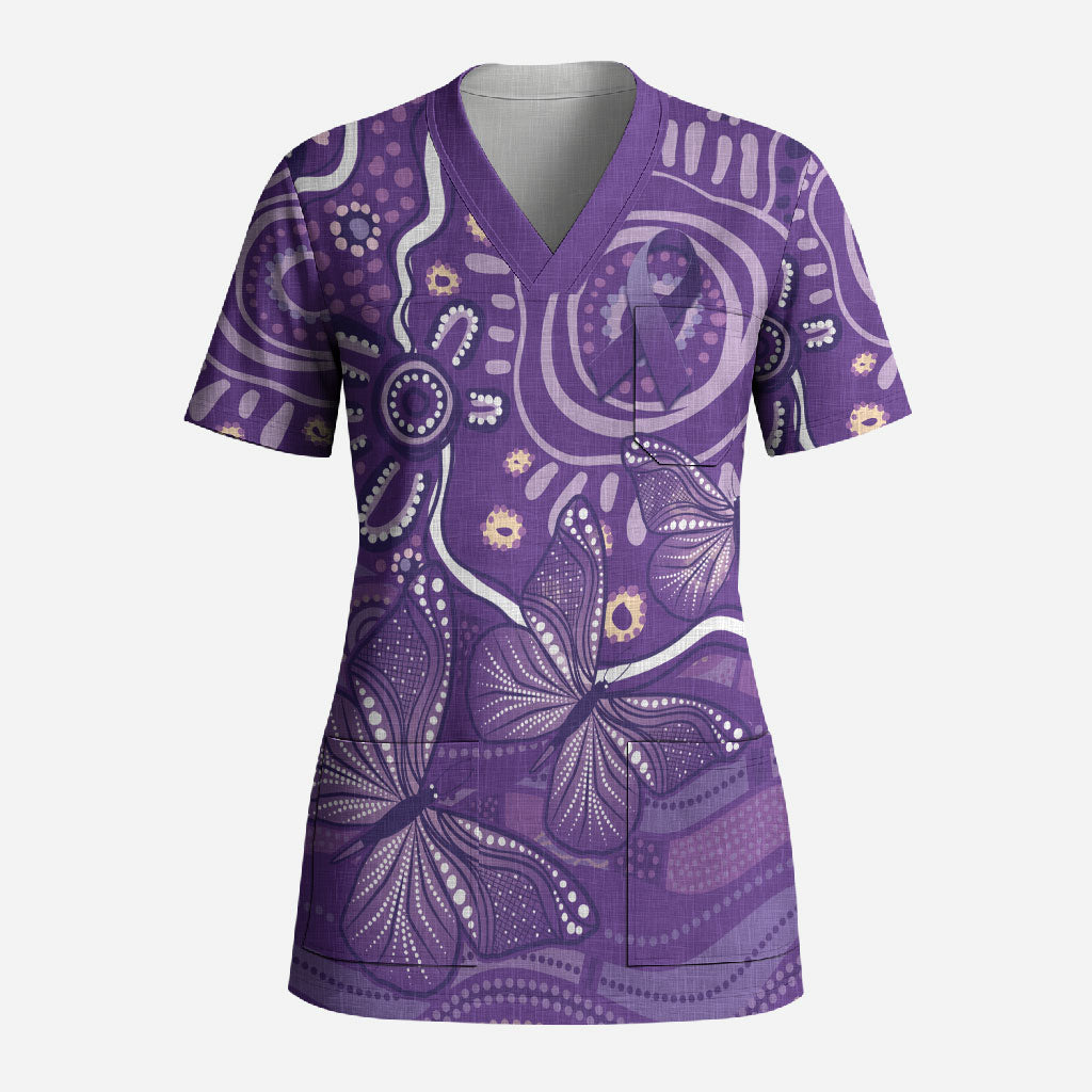 Australia Lupus Day Indigenous Scrub Top Purple Ribbon Aboriginal Butterflies