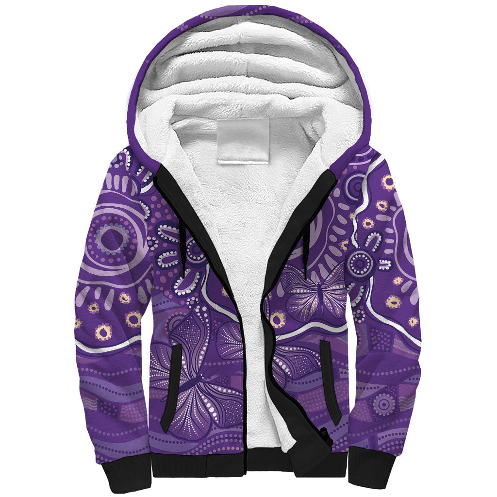 Australia Lupus Day Indigenous Sherpa Hoodie Purple Ribbon Aboriginal Butterflies
