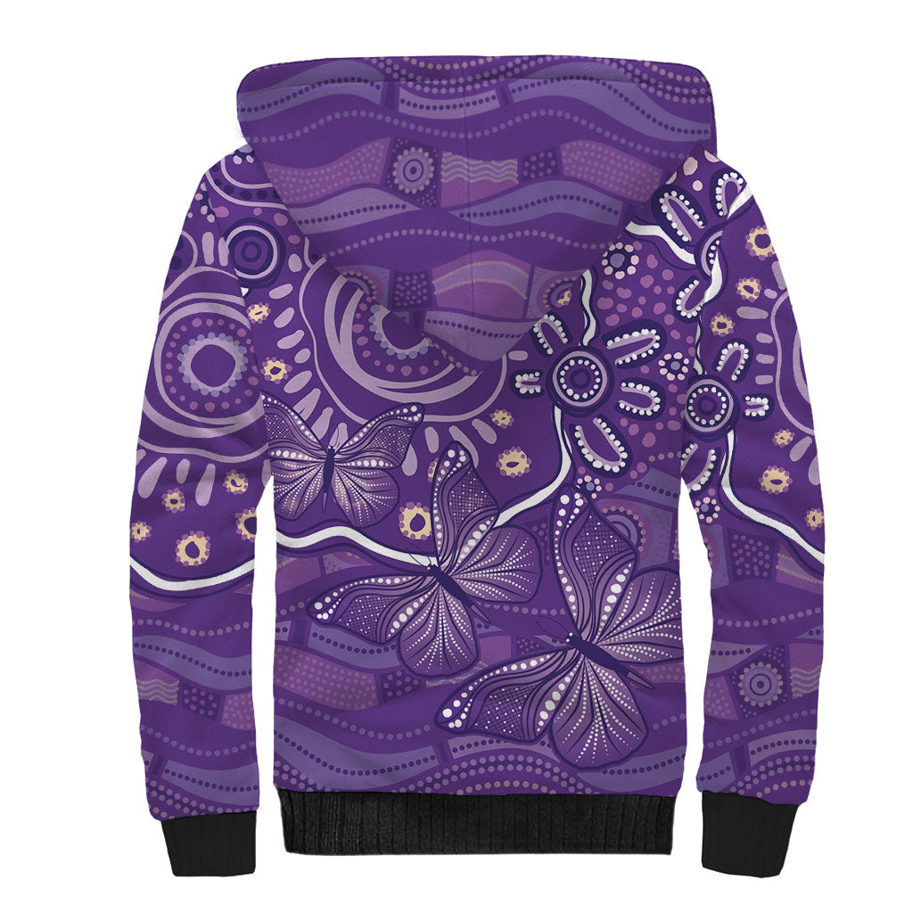 Australia Lupus Day Indigenous Sherpa Hoodie Purple Ribbon Aboriginal Butterflies