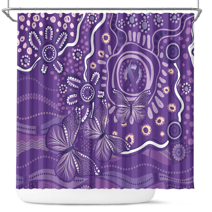 Australia Lupus Day Indigenous Shower Curtain Purple Ribbon Aboriginal Butterflies