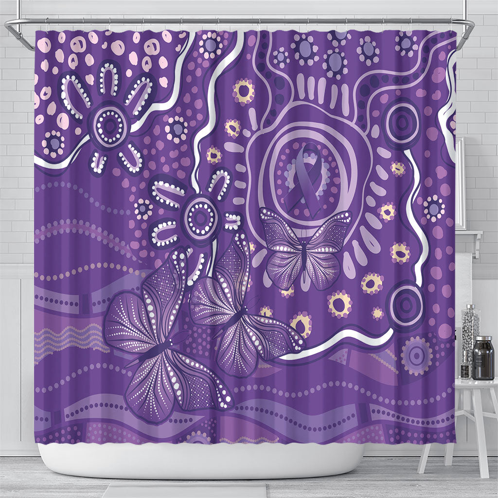 Australia Lupus Day Indigenous Shower Curtain Purple Ribbon Aboriginal Butterflies