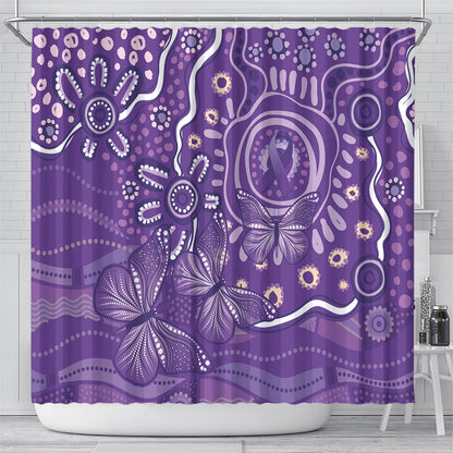 Australia Lupus Day Indigenous Shower Curtain Purple Ribbon Aboriginal Butterflies