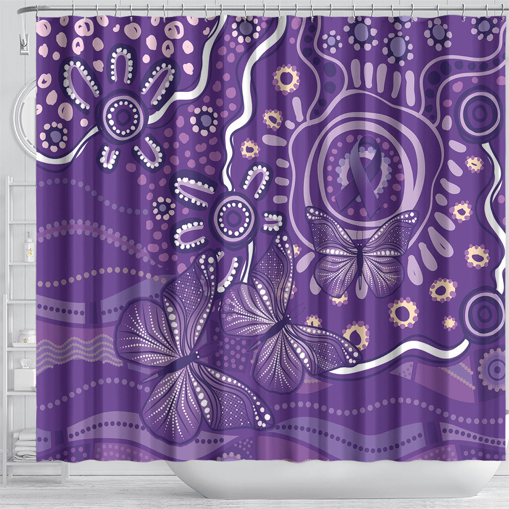 Australia Lupus Day Indigenous Shower Curtain Purple Ribbon Aboriginal Butterflies