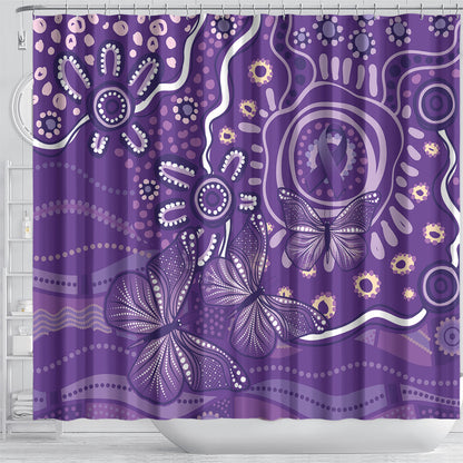 Australia Lupus Day Indigenous Shower Curtain Purple Ribbon Aboriginal Butterflies