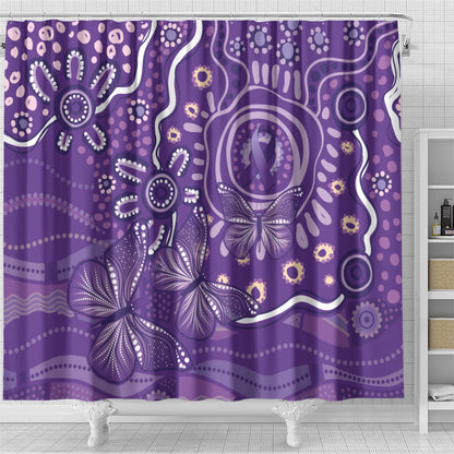 Australia Lupus Day Indigenous Shower Curtain Purple Ribbon Aboriginal Butterflies