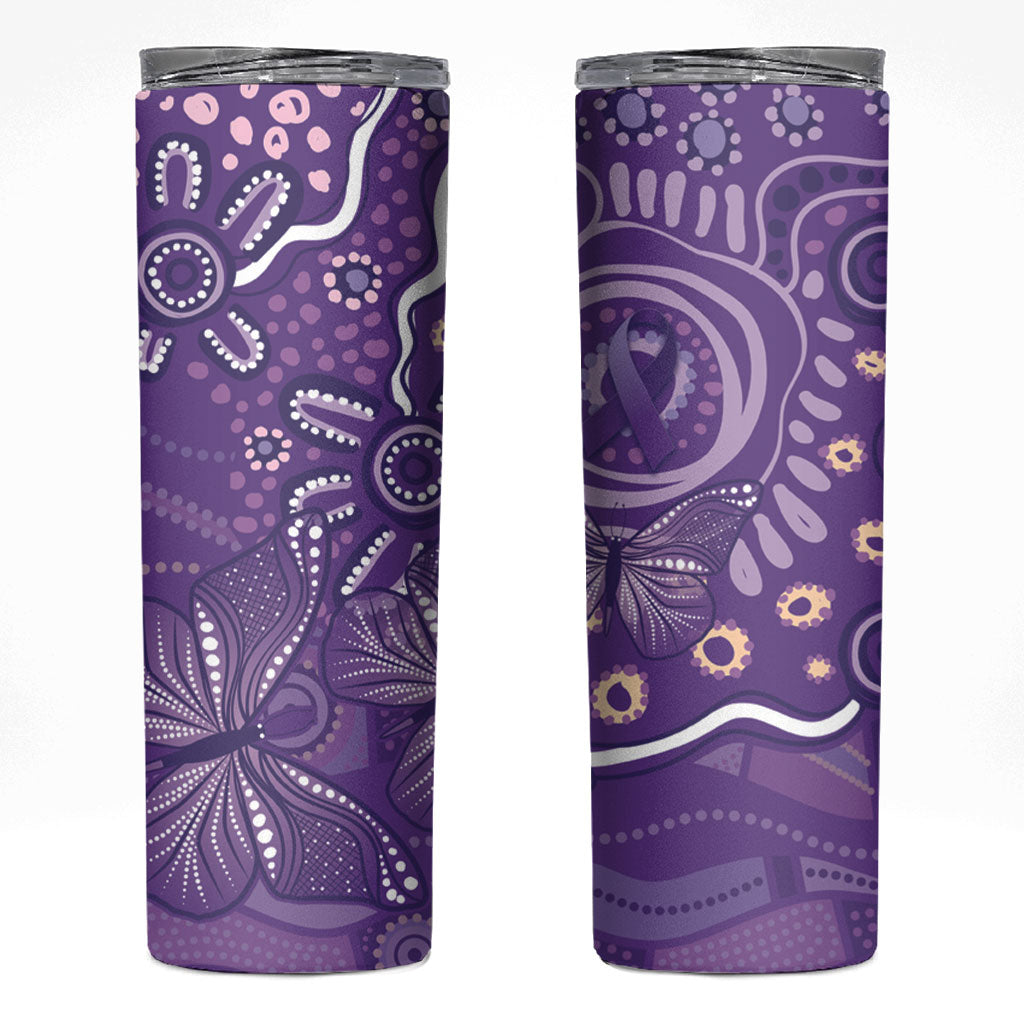 Australia Lupus Day Indigenous Skinny Tumbler Purple Ribbon Aboriginal Butterflies