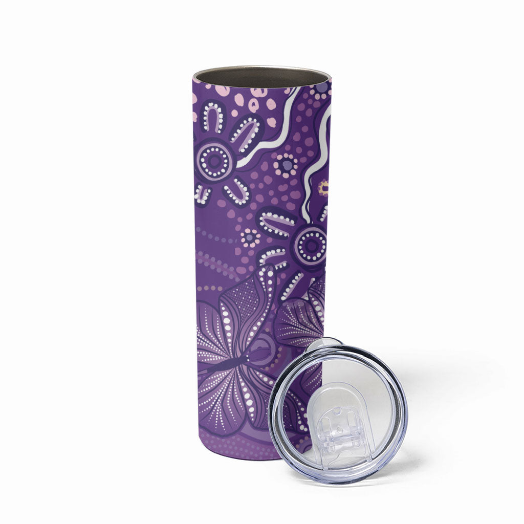 Australia Lupus Day Indigenous Skinny Tumbler Purple Ribbon Aboriginal Butterflies