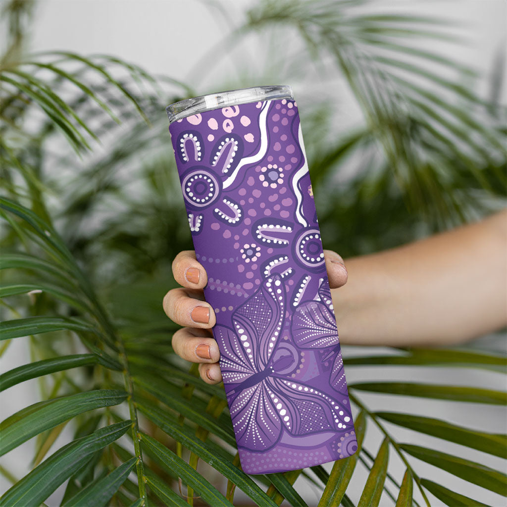 Australia Lupus Day Indigenous Skinny Tumbler Purple Ribbon Aboriginal Butterflies
