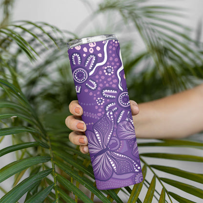 Australia Lupus Day Indigenous Skinny Tumbler Purple Ribbon Aboriginal Butterflies