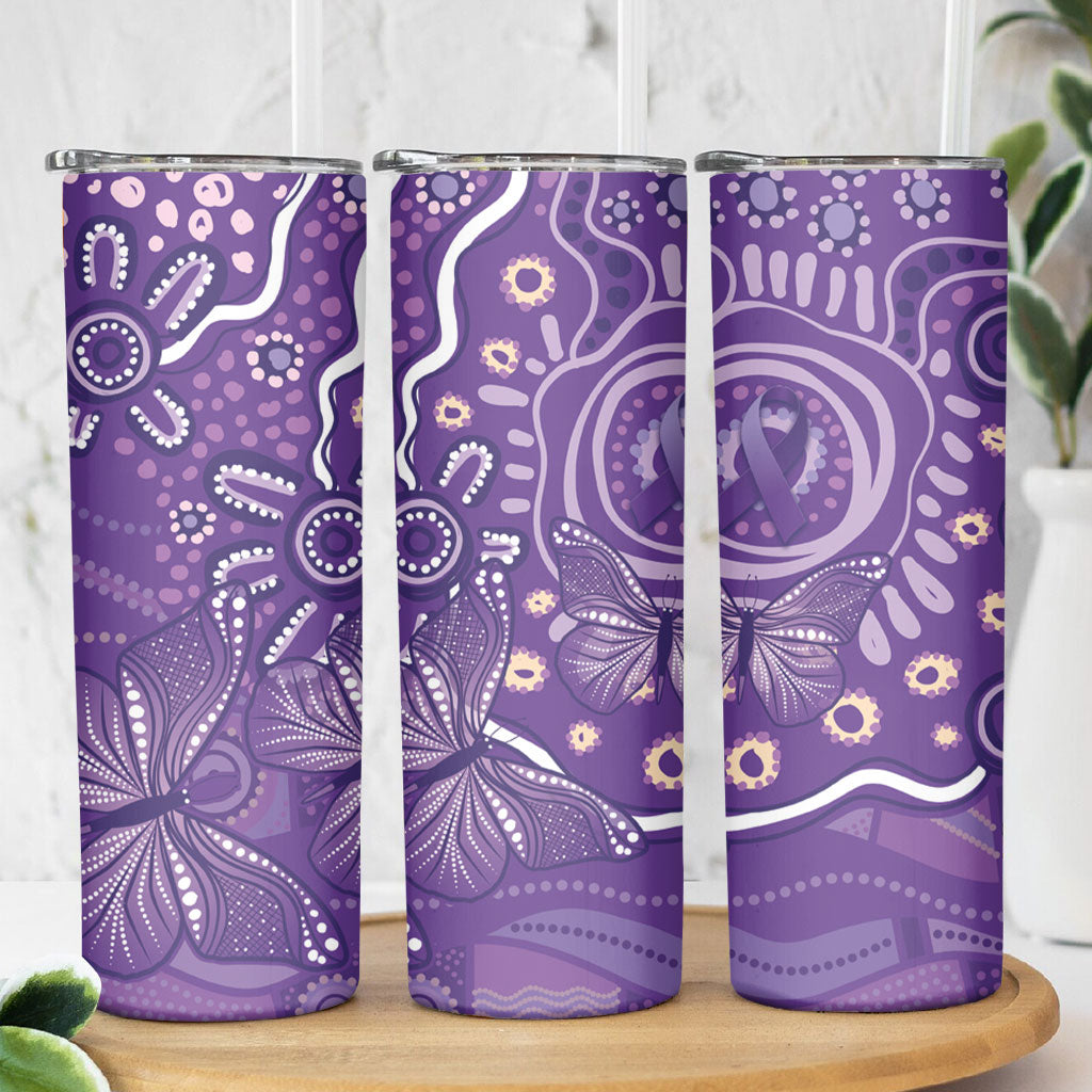 Australia Lupus Day Indigenous Skinny Tumbler Purple Ribbon Aboriginal Butterflies