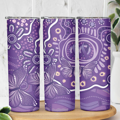 Australia Lupus Day Indigenous Skinny Tumbler Purple Ribbon Aboriginal Butterflies