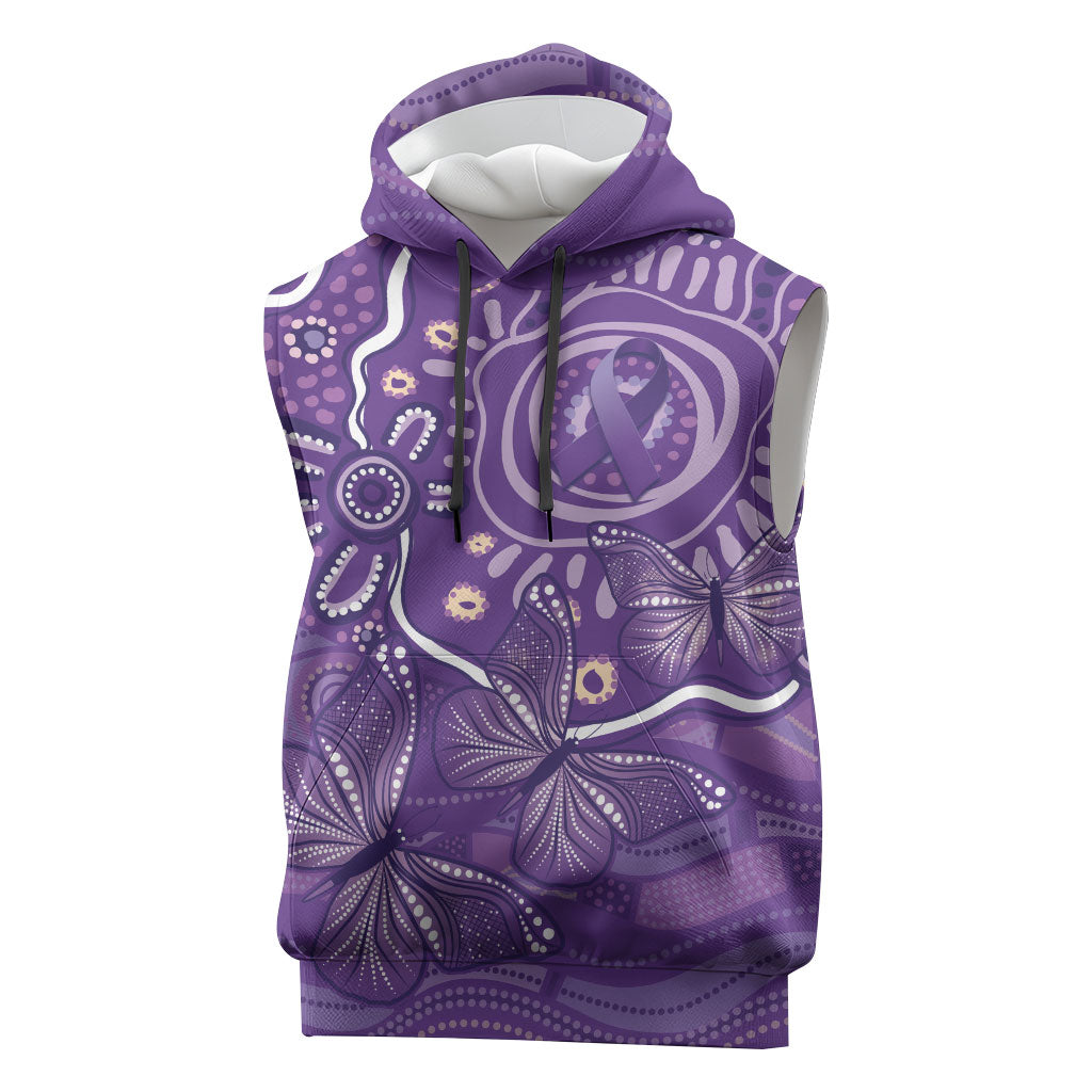 Australia Lupus Day Indigenous Sleeveless Hoodie Purple Ribbon Aboriginal Butterflies