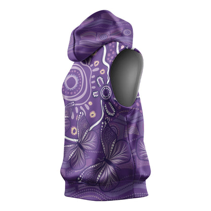 Australia Lupus Day Indigenous Sleeveless Hoodie Purple Ribbon Aboriginal Butterflies