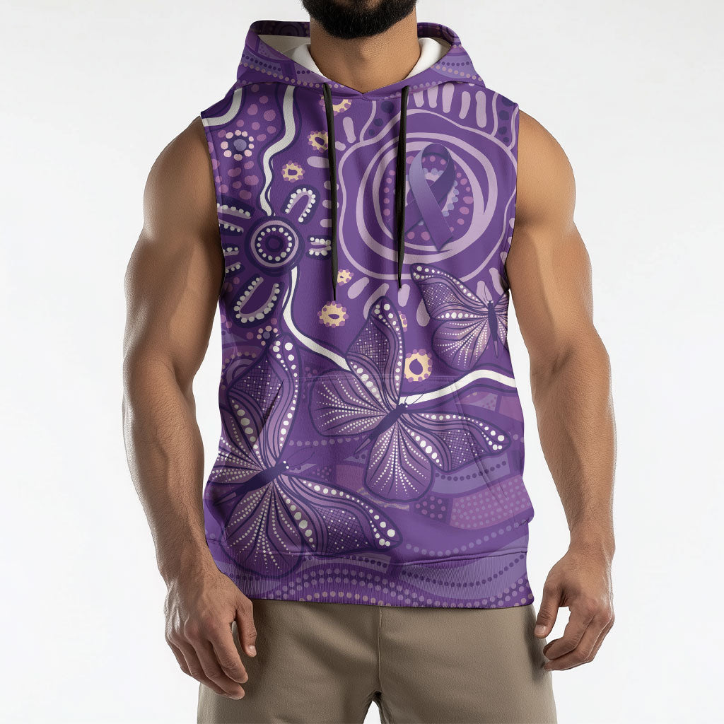 Australia Lupus Day Indigenous Sleeveless Hoodie Purple Ribbon Aboriginal Butterflies