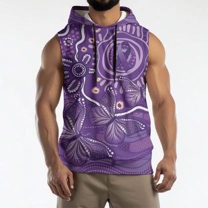 Australia Lupus Day Indigenous Sleeveless Hoodie Purple Ribbon Aboriginal Butterflies