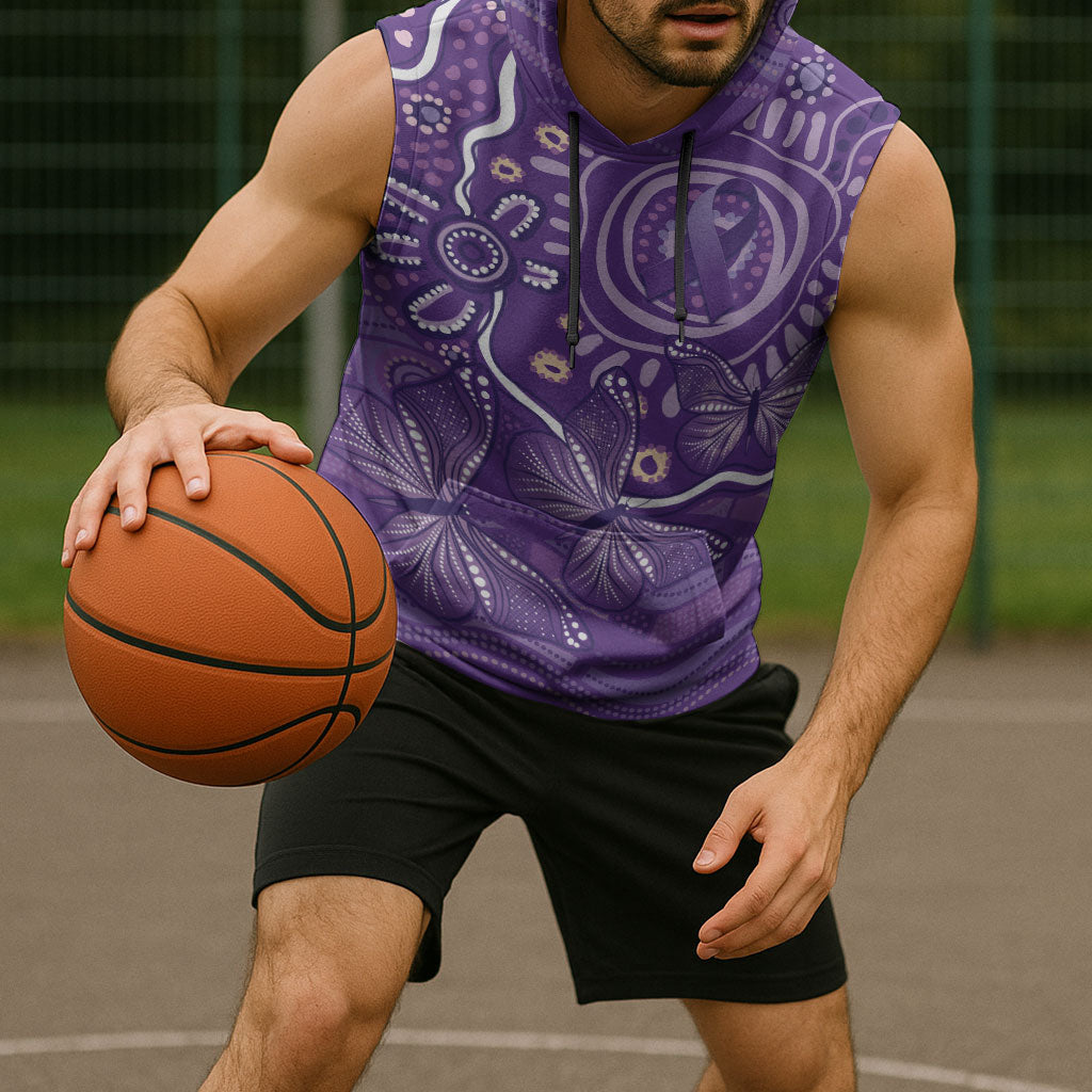 Australia Lupus Day Indigenous Sleeveless Hoodie Purple Ribbon Aboriginal Butterflies