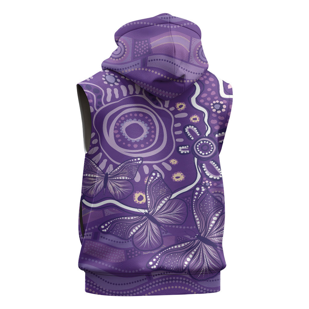 Australia Lupus Day Indigenous Sleeveless Zip Hoodie Purple Ribbon Aboriginal Butterflies