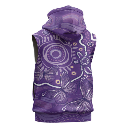 Australia Lupus Day Indigenous Sleeveless Zip Hoodie Purple Ribbon Aboriginal Butterflies