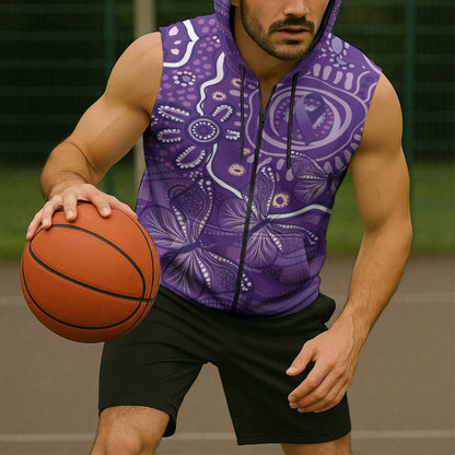 Australia Lupus Day Indigenous Sleeveless Zip Hoodie Purple Ribbon Aboriginal Butterflies