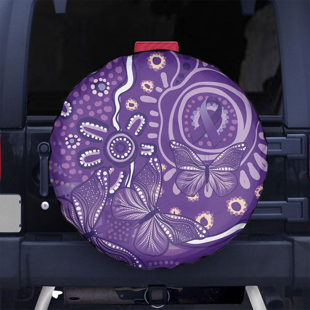 Australia Lupus Day Indigenous Spare Tire Cover Purple Ribbon Aboriginal Butterflies