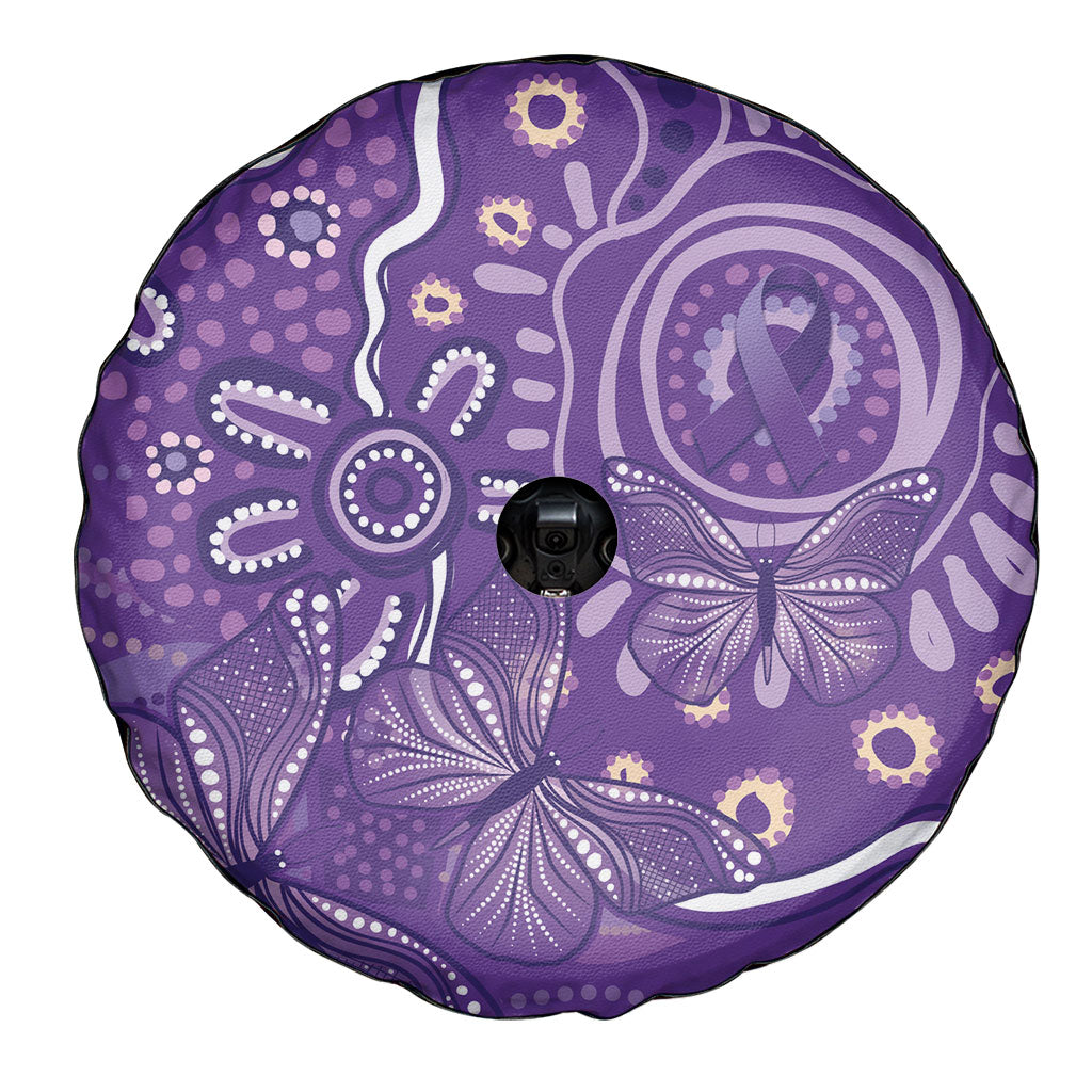 Australia Lupus Day Indigenous Spare Tire Cover Purple Ribbon Aboriginal Butterflies