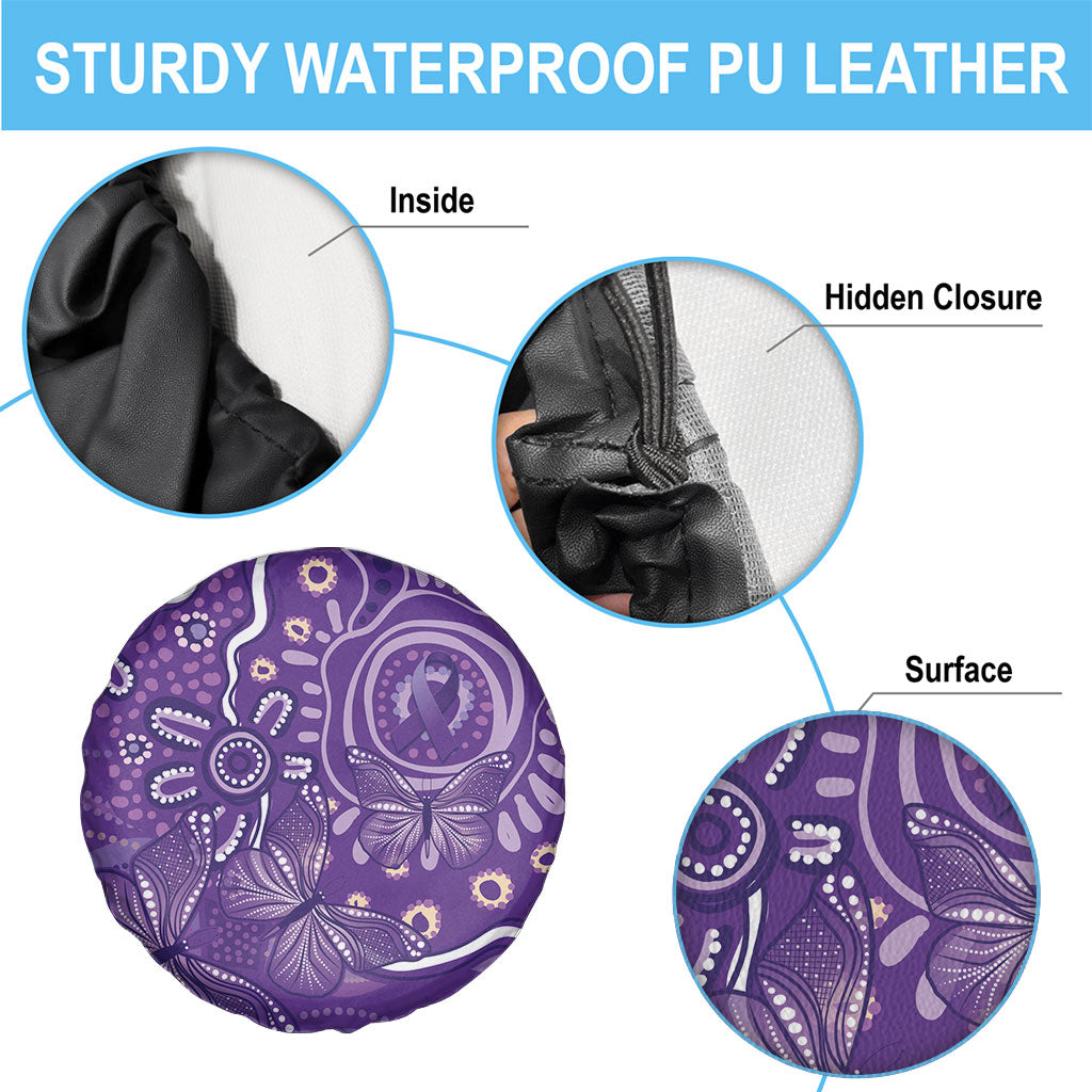 Australia Lupus Day Indigenous Spare Tire Cover Purple Ribbon Aboriginal Butterflies