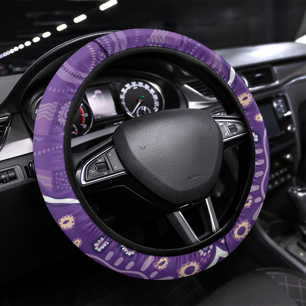 Australia Lupus Day Indigenous Steering Wheel Cover Purple Ribbon Aboriginal Butterflies