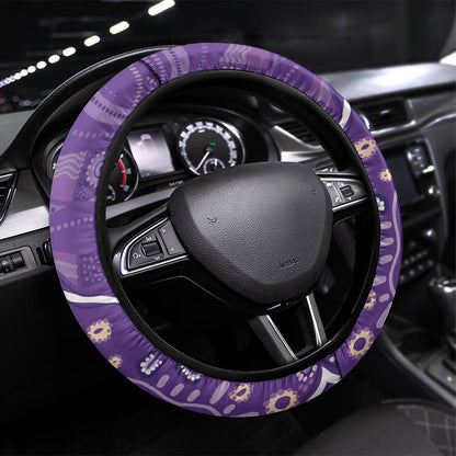 Australia Lupus Day Indigenous Steering Wheel Cover Purple Ribbon Aboriginal Butterflies