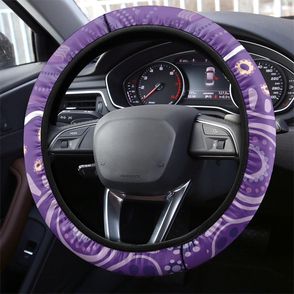 Australia Lupus Day Indigenous Steering Wheel Cover Purple Ribbon Aboriginal Butterflies