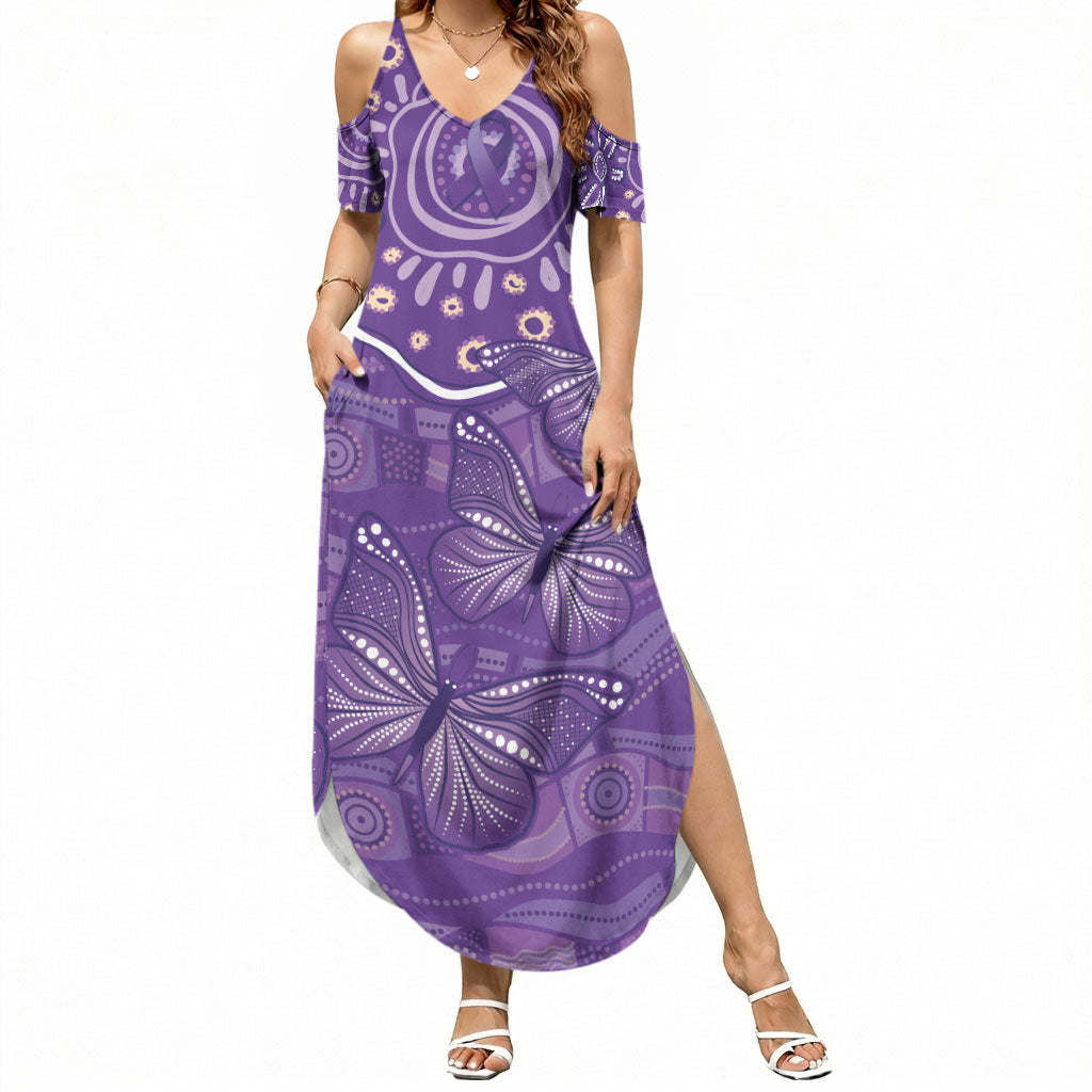 Australia Lupus Day Indigenous Summer Maxi Dress Purple Ribbon Aboriginal Butterflies