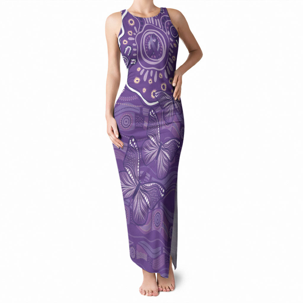 Australia Lupus Day Indigenous Tank Maxi Dress Purple Ribbon Aboriginal Butterflies