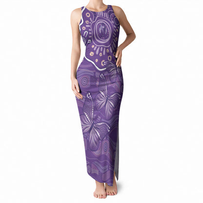 Australia Lupus Day Indigenous Tank Maxi Dress Purple Ribbon Aboriginal Butterflies