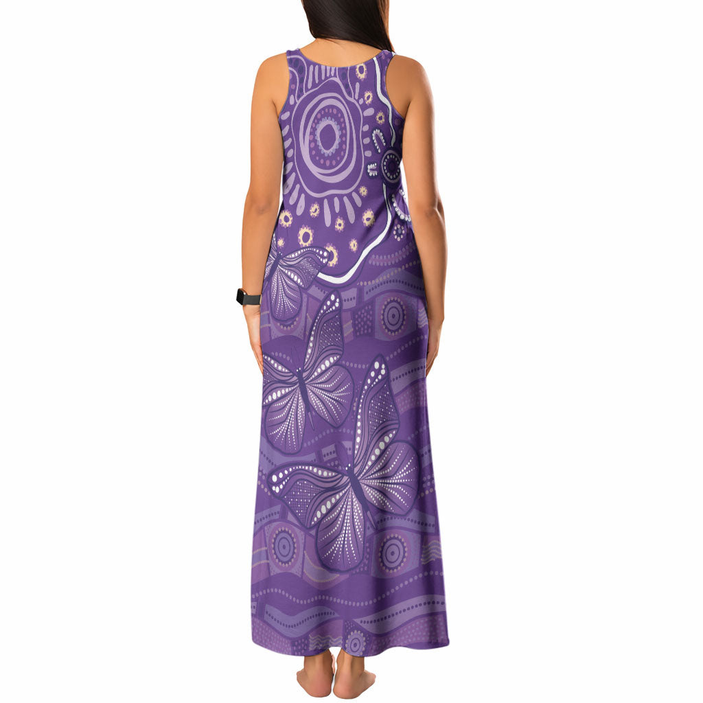 Australia Lupus Day Indigenous Tank Maxi Dress Purple Ribbon Aboriginal Butterflies