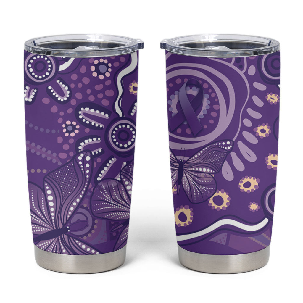 Australia Lupus Day Indigenous Tumbler Cup Purple Ribbon Aboriginal Butterflies