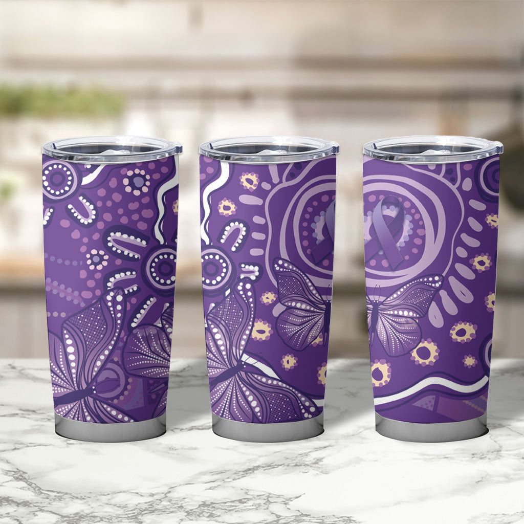 Australia Lupus Day Indigenous Tumbler Cup Purple Ribbon Aboriginal Butterflies